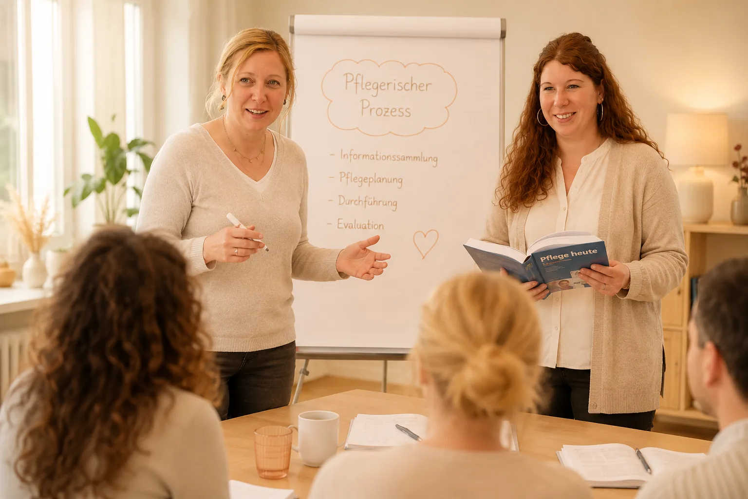 Dozentinnen im Coaching mit Whiteboard – Pflegerischer Prozess