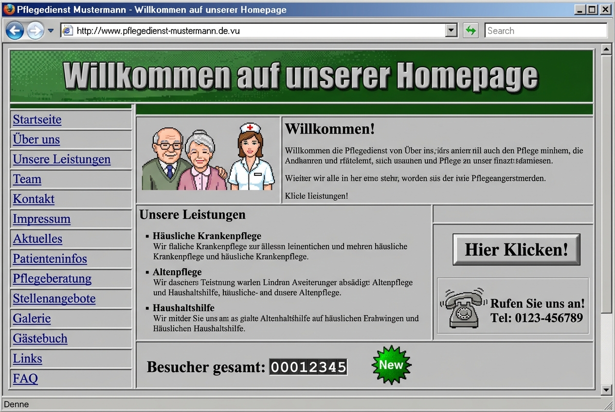 Beispiel: veraltete Pflegedienst-Homepage